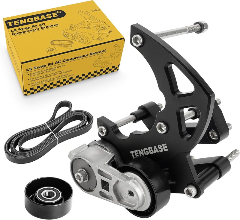 TENGBASE LS R4 AC Compressor Bracket Kit - High Mount Bracket for Chevrolet GMC SUV Truck Engines - LSX LS2 LS3 LS6 A/C Vortec - Triangles - Image 1